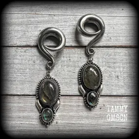 Labradorite gauged earrings-Gemstone ear weights