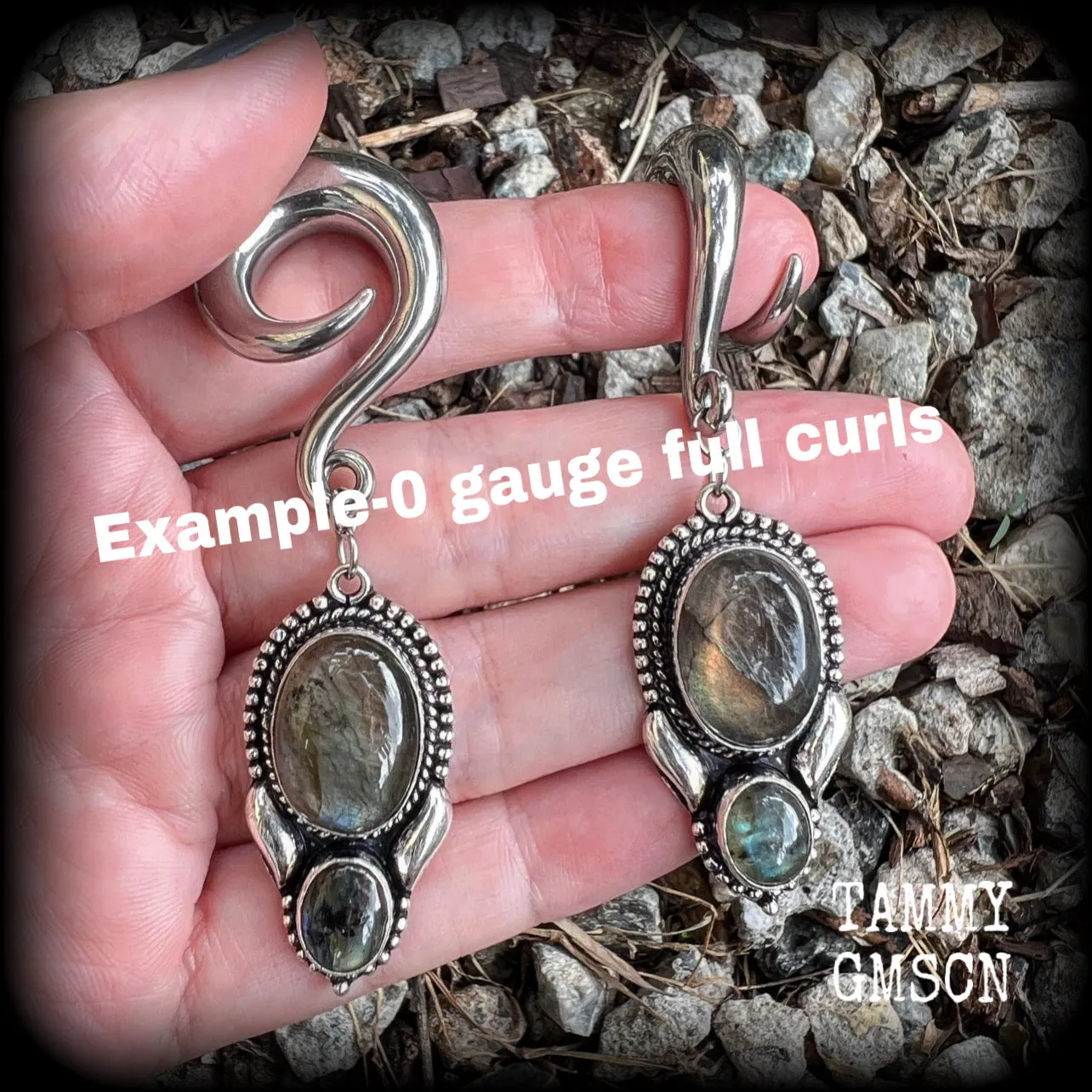 Labradorite gauged earrings-Gemstone ear weights