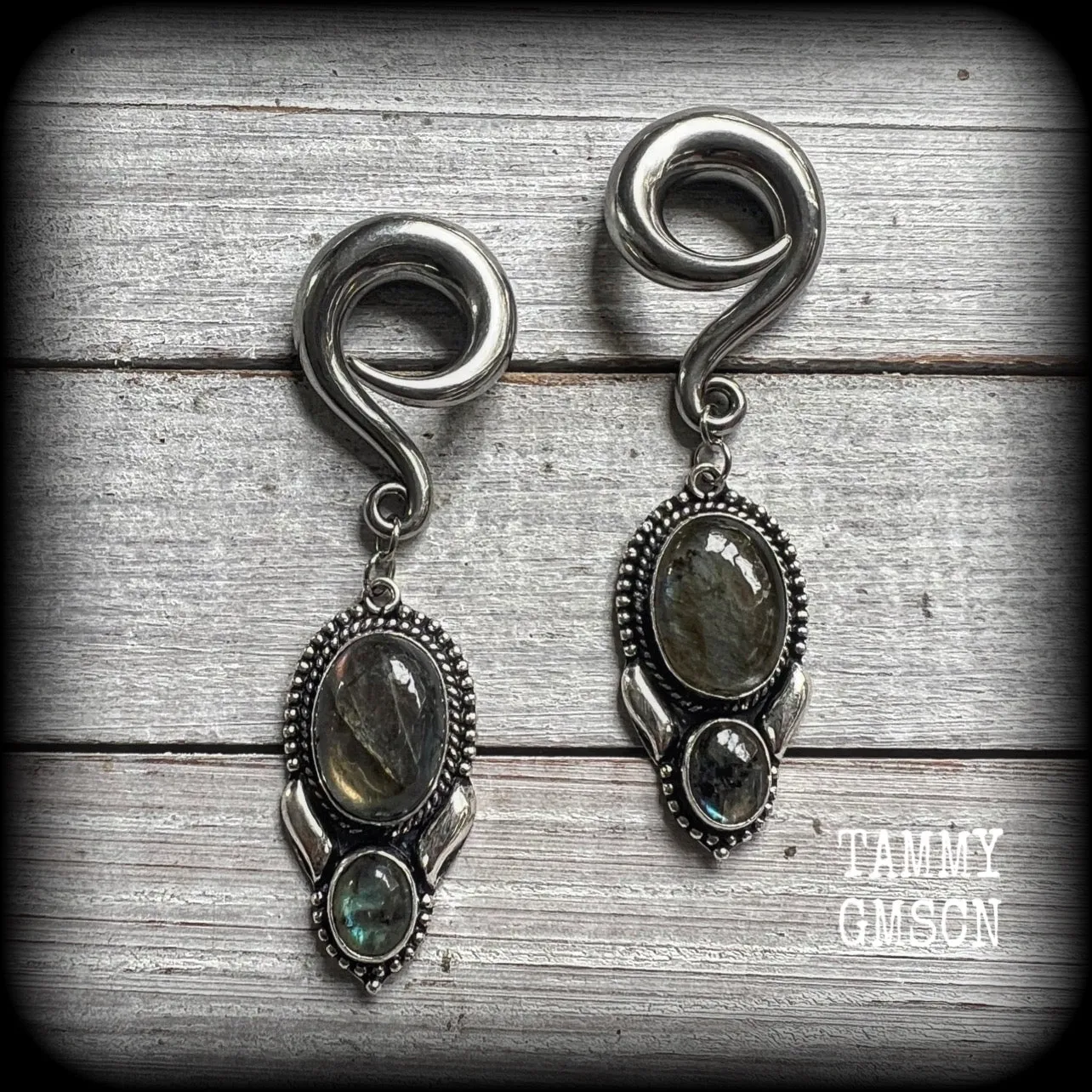 Labradorite gauged earrings-Gemstone ear weights