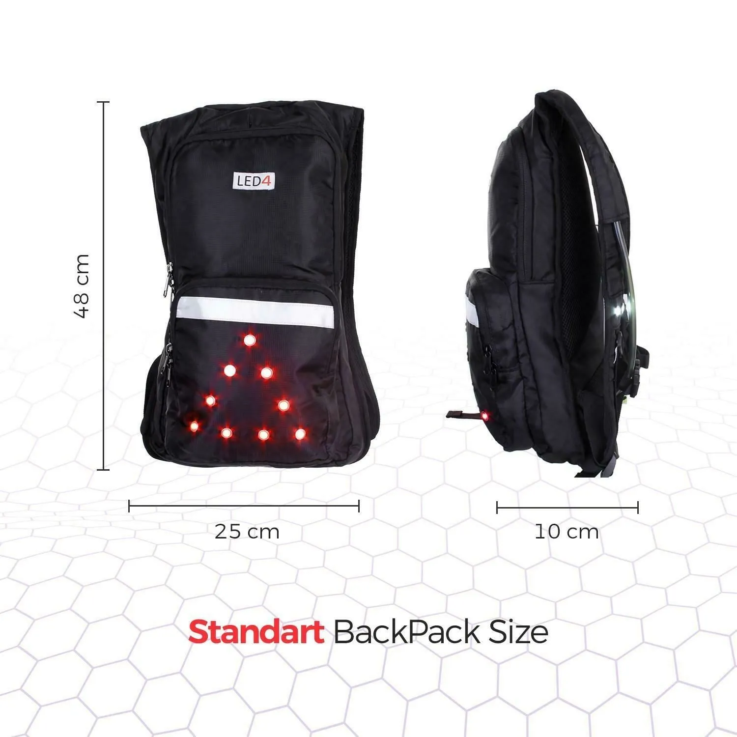 LED Safety Backpack for Bike–14h Battery Life, 3 Light Modes-High Visible(Hi Viz
