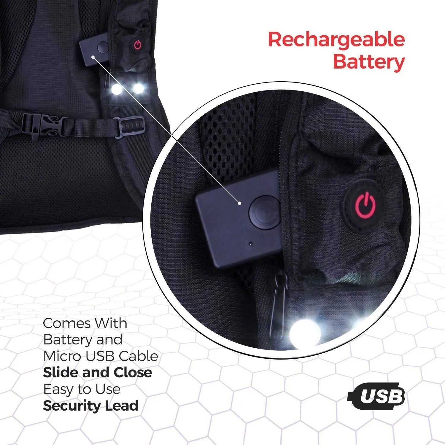 LED Safety Backpack for Bike–14h Battery Life, 3 Light Modes-High Visible(Hi Viz