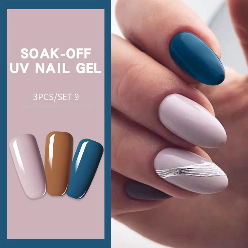 LILYCUTE 3PCs Rose Gold Gel Nail Polish Manicure Set Glitter Nail Gel Semi Permanent Base Top Coat UV Gel Nail Art Design Hybrid