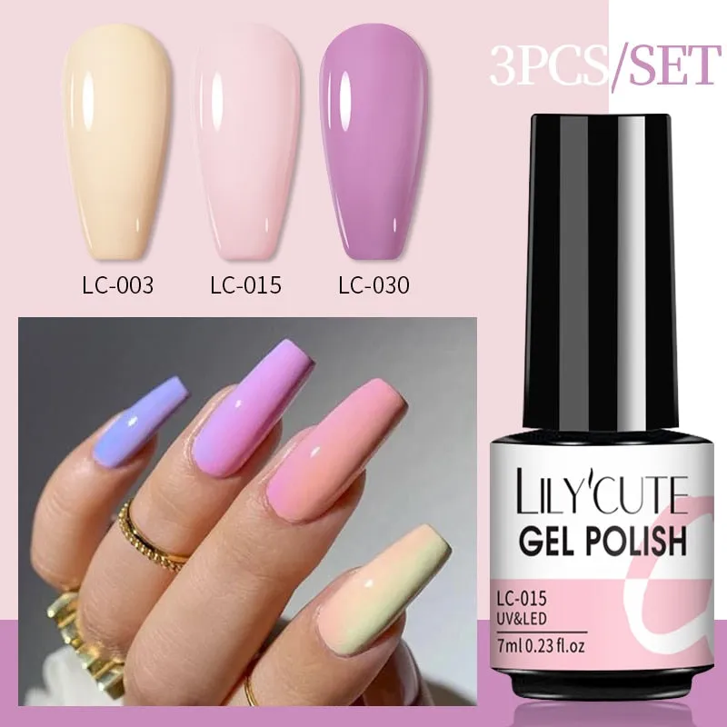 LILYCUTE 3PCs Rose Gold Gel Nail Polish Manicure Set Glitter Nail Gel Semi Permanent Base Top Coat UV Gel Nail Art Design Hybrid