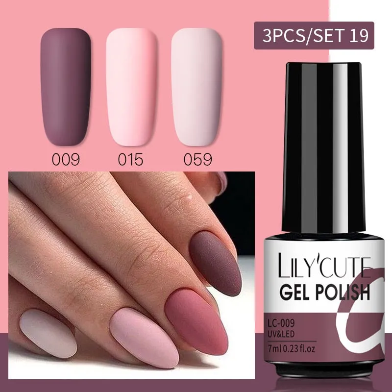 LILYCUTE 3PCs Rose Gold Gel Nail Polish Manicure Set Glitter Nail Gel Semi Permanent Base Top Coat UV Gel Nail Art Design Hybrid