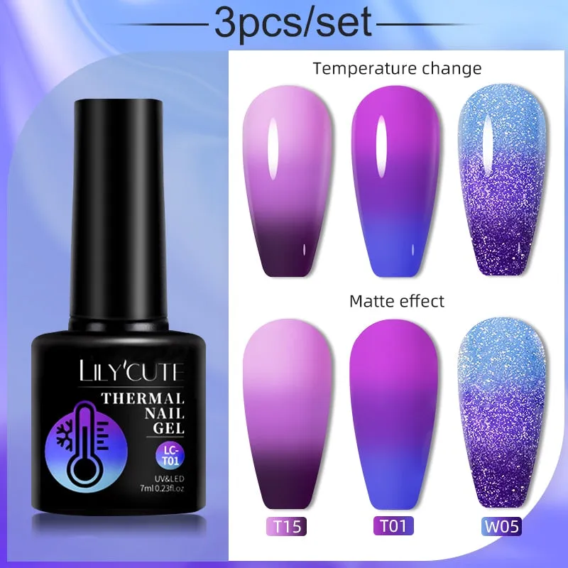 LILYCUTE 3PCs Rose Gold Gel Nail Polish Manicure Set Glitter Nail Gel Semi Permanent Base Top Coat UV Gel Nail Art Design Hybrid