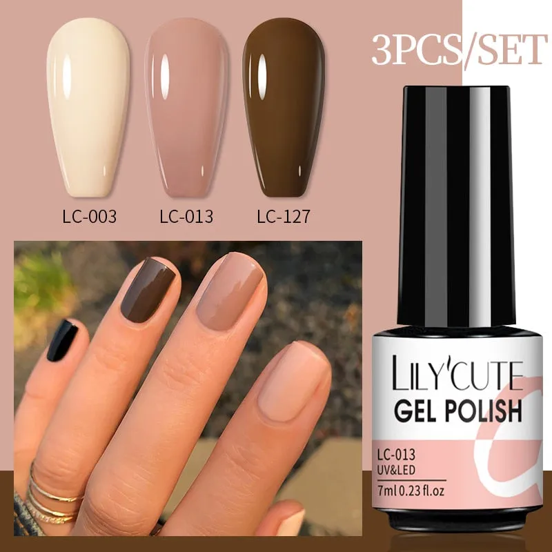 LILYCUTE 3PCs Rose Gold Gel Nail Polish Manicure Set Glitter Nail Gel Semi Permanent Base Top Coat UV Gel Nail Art Design Hybrid