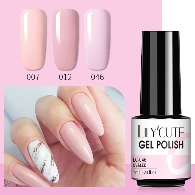 LILYCUTE 3PCs Rose Gold Gel Nail Polish Manicure Set Glitter Nail Gel Semi Permanent Base Top Coat UV Gel Nail Art Design Hybrid