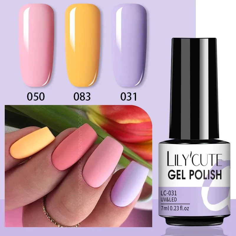 LILYCUTE 3PCs Rose Gold Gel Nail Polish Manicure Set Glitter Nail Gel Semi Permanent Base Top Coat UV Gel Nail Art Design Hybrid