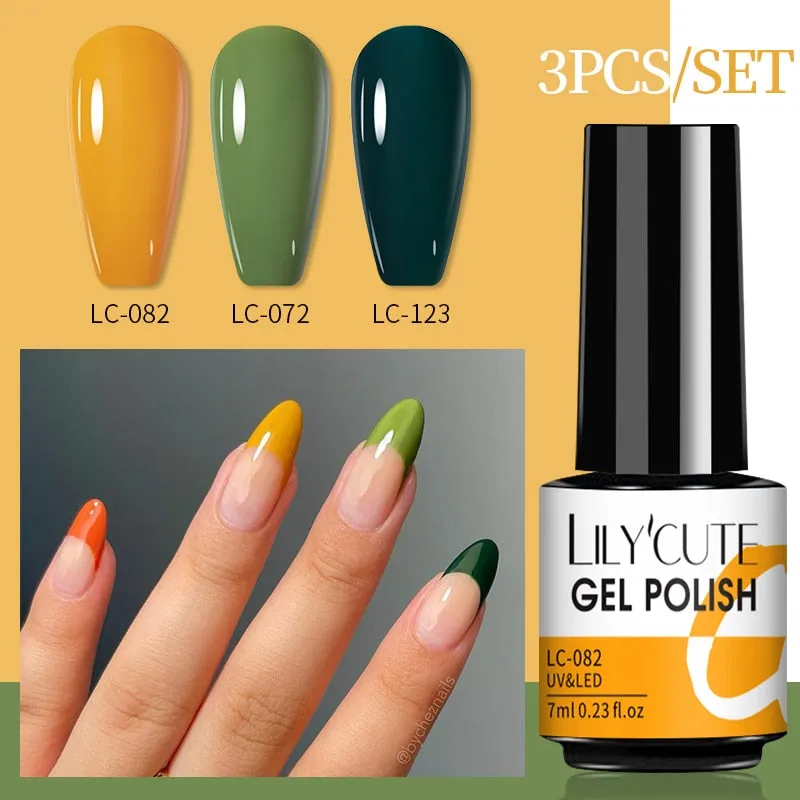 LILYCUTE 3PCs Rose Gold Gel Nail Polish Manicure Set Glitter Nail Gel Semi Permanent Base Top Coat UV Gel Nail Art Design Hybrid