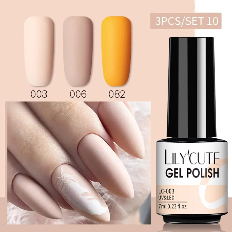 LILYCUTE 3PCs Rose Gold Gel Nail Polish Manicure Set Glitter Nail Gel Semi Permanent Base Top Coat UV Gel Nail Art Design Hybrid