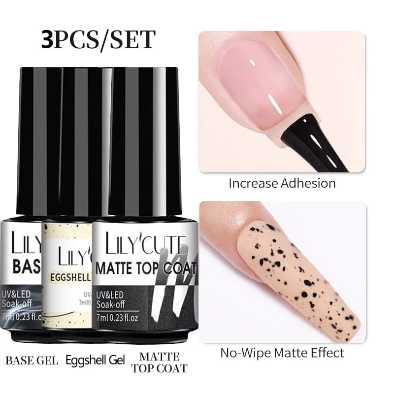 LILYCUTE 3PCs Rose Gold Gel Nail Polish Manicure Set Glitter Nail Gel Semi Permanent Base Top Coat UV Gel Nail Art Design Hybrid
