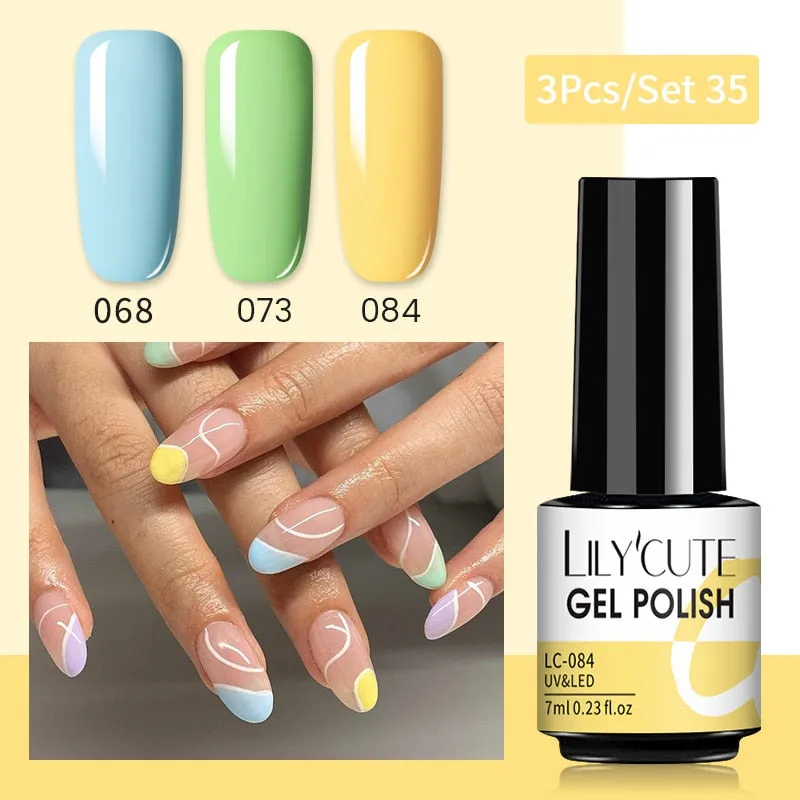 LILYCUTE 3PCs Rose Gold Gel Nail Polish Manicure Set Glitter Nail Gel Semi Permanent Base Top Coat UV Gel Nail Art Design Hybrid