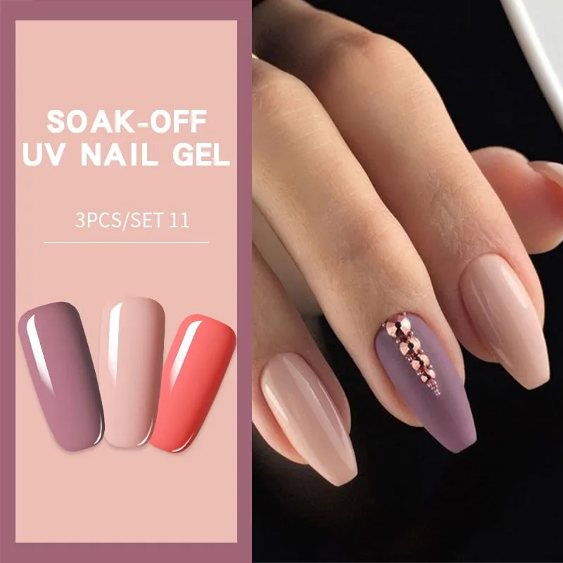 LILYCUTE 3PCs Rose Gold Gel Nail Polish Manicure Set Glitter Nail Gel Semi Permanent Base Top Coat UV Gel Nail Art Design Hybrid