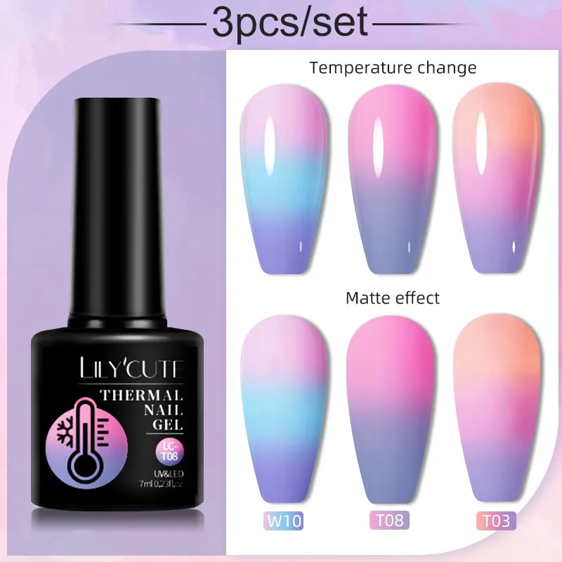 LILYCUTE 3PCs Rose Gold Gel Nail Polish Manicure Set Glitter Nail Gel Semi Permanent Base Top Coat UV Gel Nail Art Design Hybrid