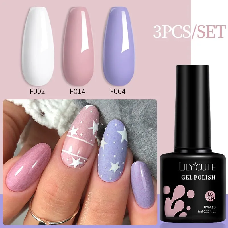 LILYCUTE 3PCs Rose Gold Gel Nail Polish Manicure Set Glitter Nail Gel Semi Permanent Base Top Coat UV Gel Nail Art Design Hybrid