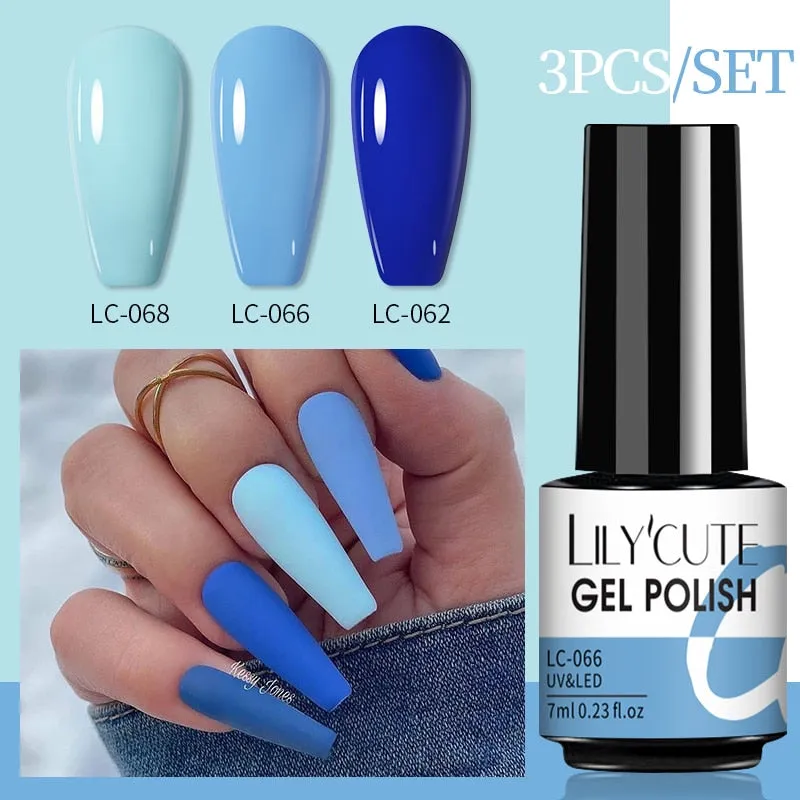 LILYCUTE 3PCs Rose Gold Gel Nail Polish Manicure Set Glitter Nail Gel Semi Permanent Base Top Coat UV Gel Nail Art Design Hybrid