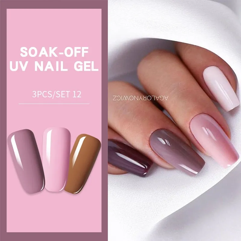 LILYCUTE 3PCs Rose Gold Gel Nail Polish Manicure Set Glitter Nail Gel Semi Permanent Base Top Coat UV Gel Nail Art Design Hybrid