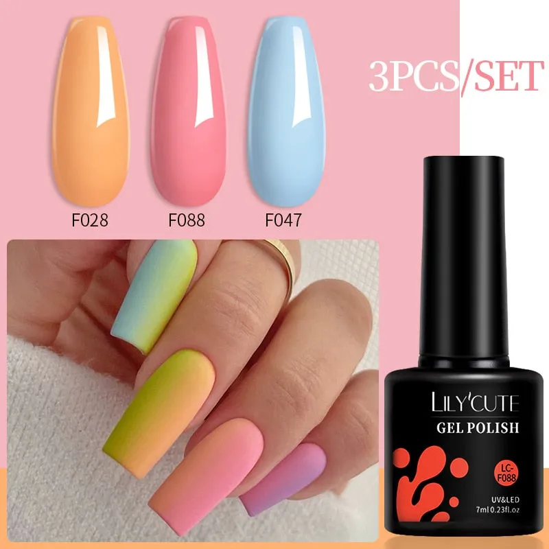 LILYCUTE 3PCs Rose Gold Gel Nail Polish Manicure Set Glitter Nail Gel Semi Permanent Base Top Coat UV Gel Nail Art Design Hybrid