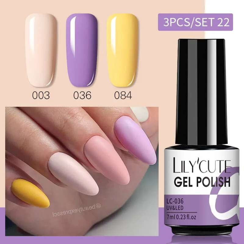 LILYCUTE 3PCs Rose Gold Gel Nail Polish Manicure Set Glitter Nail Gel Semi Permanent Base Top Coat UV Gel Nail Art Design Hybrid