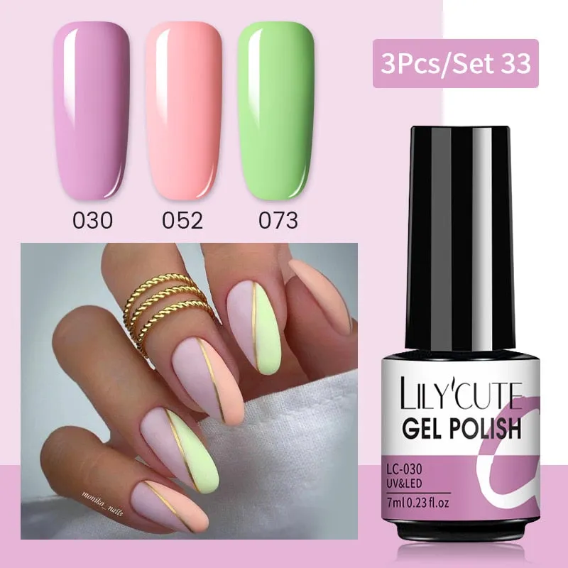 LILYCUTE 3PCs Rose Gold Gel Nail Polish Manicure Set Glitter Nail Gel Semi Permanent Base Top Coat UV Gel Nail Art Design Hybrid