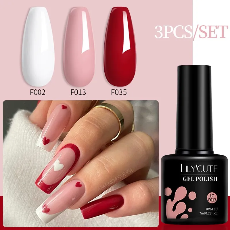LILYCUTE 3PCs Rose Gold Gel Nail Polish Manicure Set Glitter Nail Gel Semi Permanent Base Top Coat UV Gel Nail Art Design Hybrid