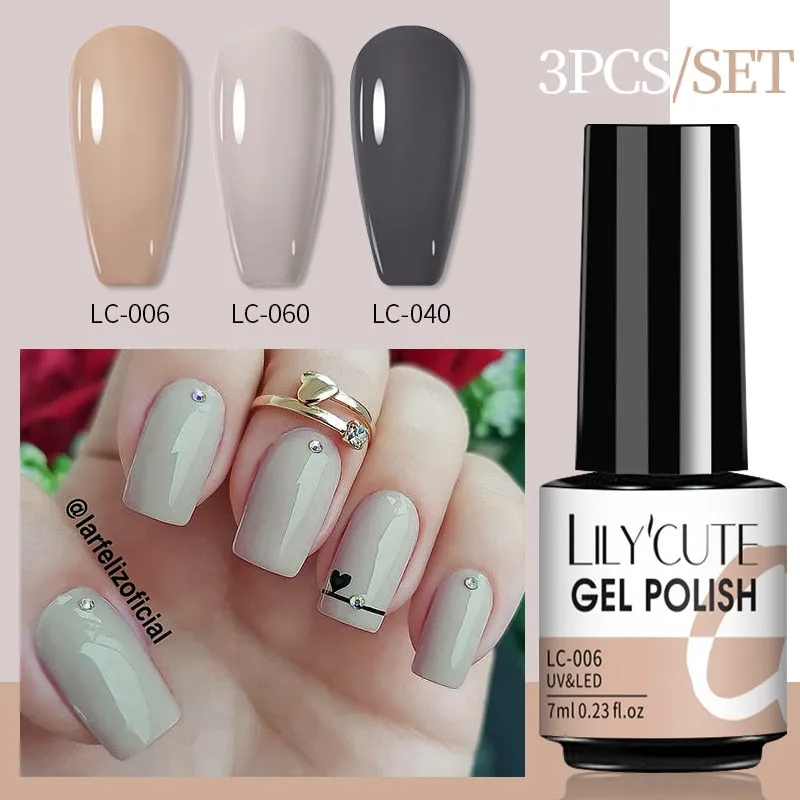 LILYCUTE 3PCs Rose Gold Gel Nail Polish Manicure Set Glitter Nail Gel Semi Permanent Base Top Coat UV Gel Nail Art Design Hybrid