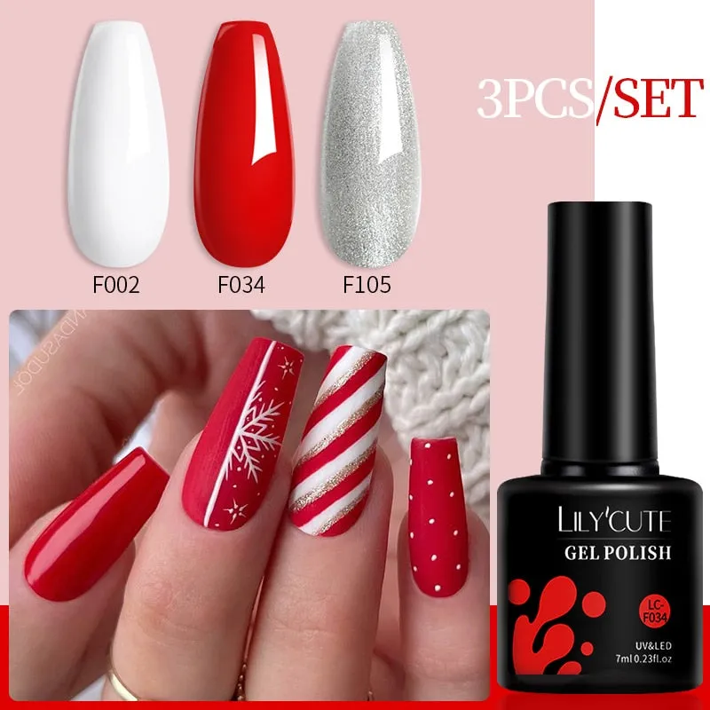 LILYCUTE 3PCs Rose Gold Gel Nail Polish Manicure Set Glitter Nail Gel Semi Permanent Base Top Coat UV Gel Nail Art Design Hybrid