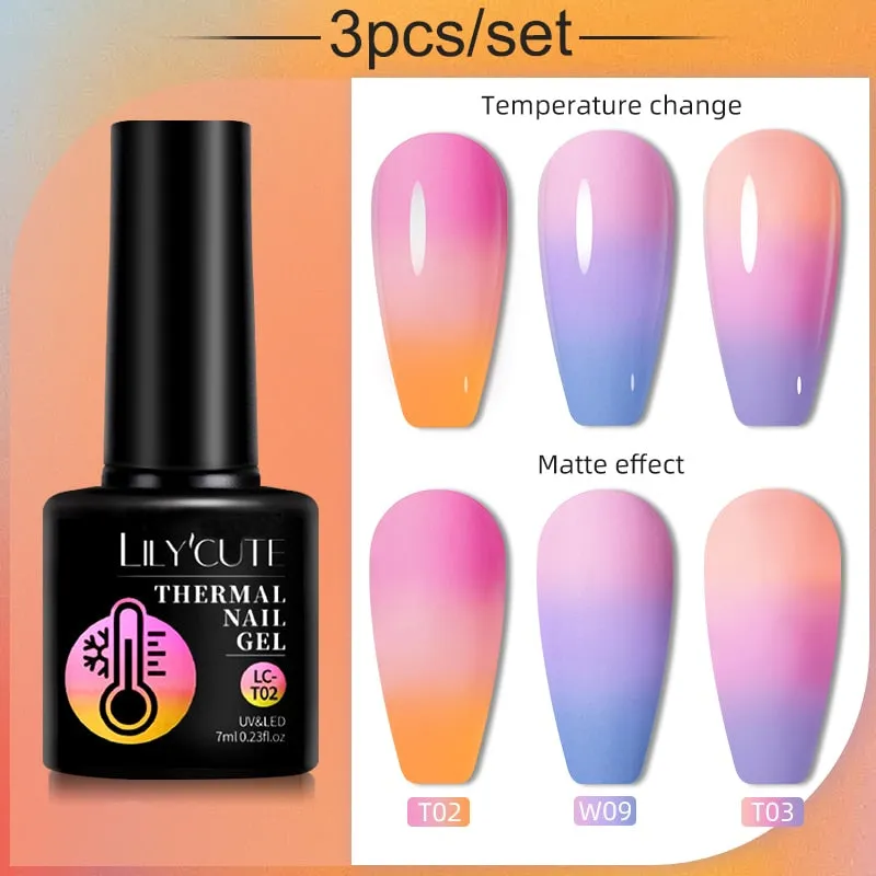 LILYCUTE 3PCs Rose Gold Gel Nail Polish Manicure Set Glitter Nail Gel Semi Permanent Base Top Coat UV Gel Nail Art Design Hybrid