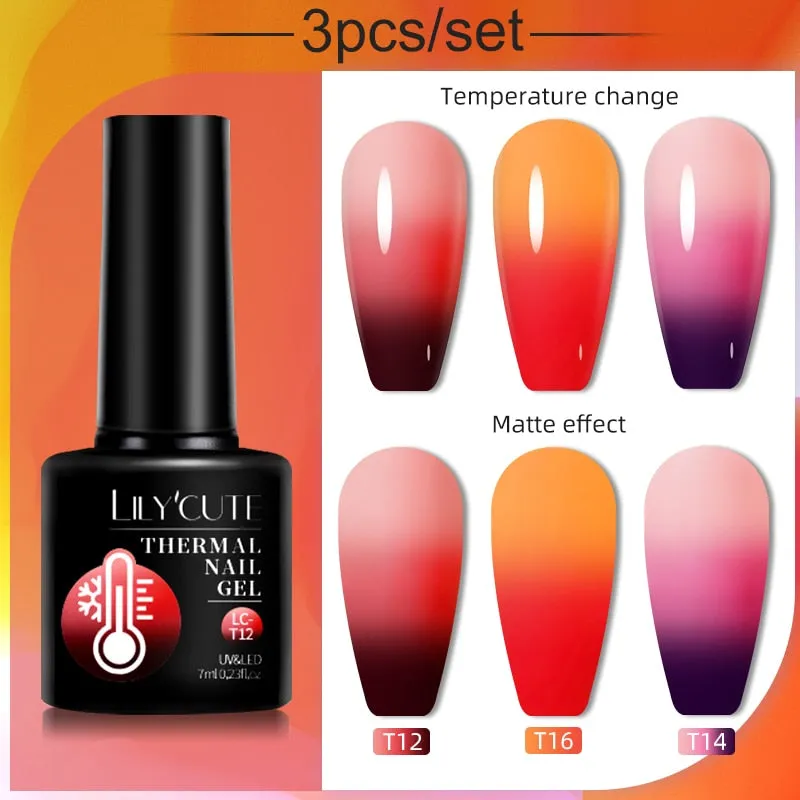 LILYCUTE 3PCs Rose Gold Gel Nail Polish Manicure Set Glitter Nail Gel Semi Permanent Base Top Coat UV Gel Nail Art Design Hybrid