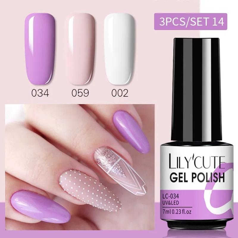 LILYCUTE 3PCs Rose Gold Gel Nail Polish Manicure Set Glitter Nail Gel Semi Permanent Base Top Coat UV Gel Nail Art Design Hybrid