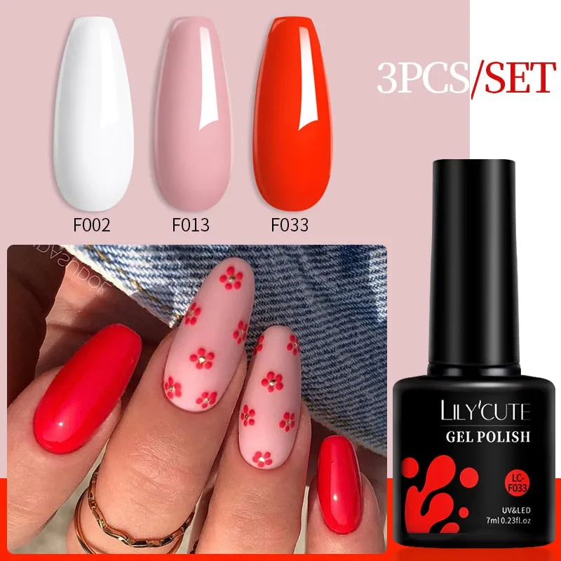 LILYCUTE 3PCs Rose Gold Gel Nail Polish Manicure Set Glitter Nail Gel Semi Permanent Base Top Coat UV Gel Nail Art Design Hybrid