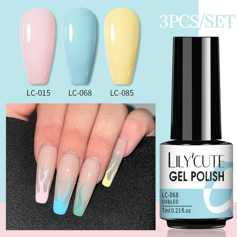 LILYCUTE 3PCs Rose Gold Gel Nail Polish Manicure Set Glitter Nail Gel Semi Permanent Base Top Coat UV Gel Nail Art Design Hybrid