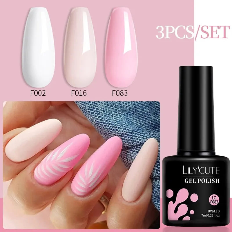 LILYCUTE 3PCs Rose Gold Gel Nail Polish Manicure Set Glitter Nail Gel Semi Permanent Base Top Coat UV Gel Nail Art Design Hybrid