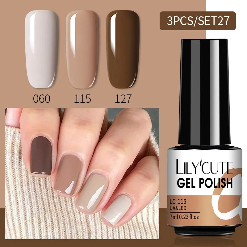 LILYCUTE 3PCs Rose Gold Gel Nail Polish Manicure Set Glitter Nail Gel Semi Permanent Base Top Coat UV Gel Nail Art Design Hybrid