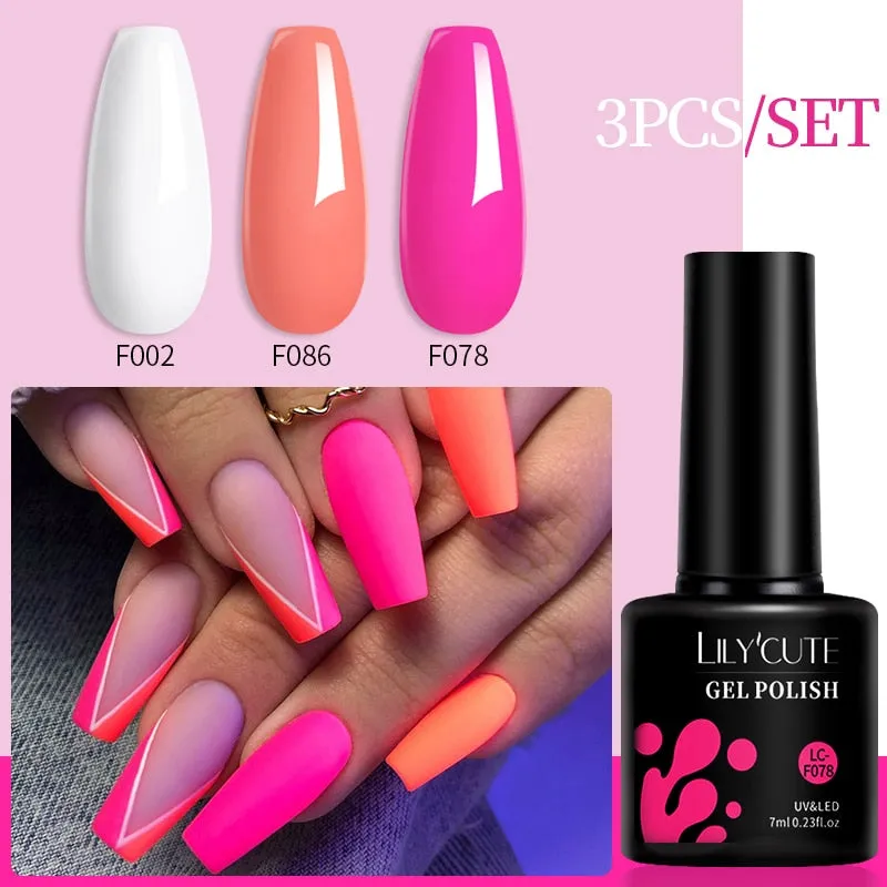 LILYCUTE 3PCs Rose Gold Gel Nail Polish Manicure Set Glitter Nail Gel Semi Permanent Base Top Coat UV Gel Nail Art Design Hybrid
