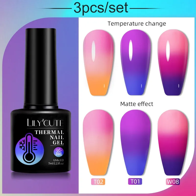 LILYCUTE 3PCs Rose Gold Gel Nail Polish Manicure Set Glitter Nail Gel Semi Permanent Base Top Coat UV Gel Nail Art Design Hybrid