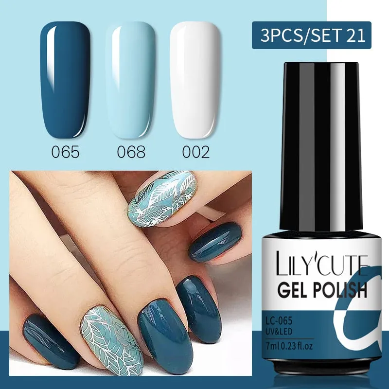 LILYCUTE 3PCs Rose Gold Gel Nail Polish Manicure Set Glitter Nail Gel Semi Permanent Base Top Coat UV Gel Nail Art Design Hybrid