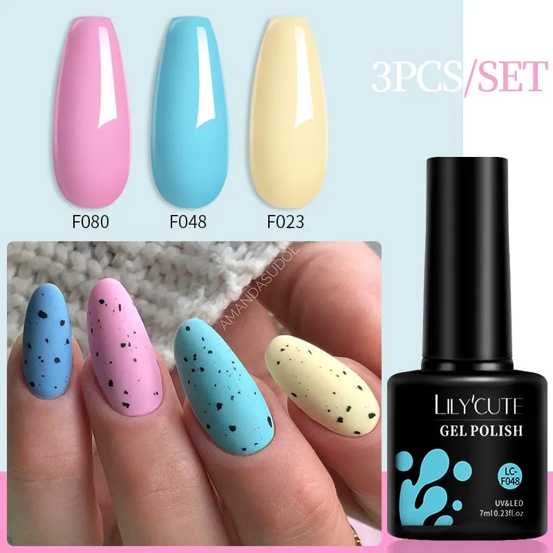 LILYCUTE 3PCs Rose Gold Gel Nail Polish Manicure Set Glitter Nail Gel Semi Permanent Base Top Coat UV Gel Nail Art Design Hybrid