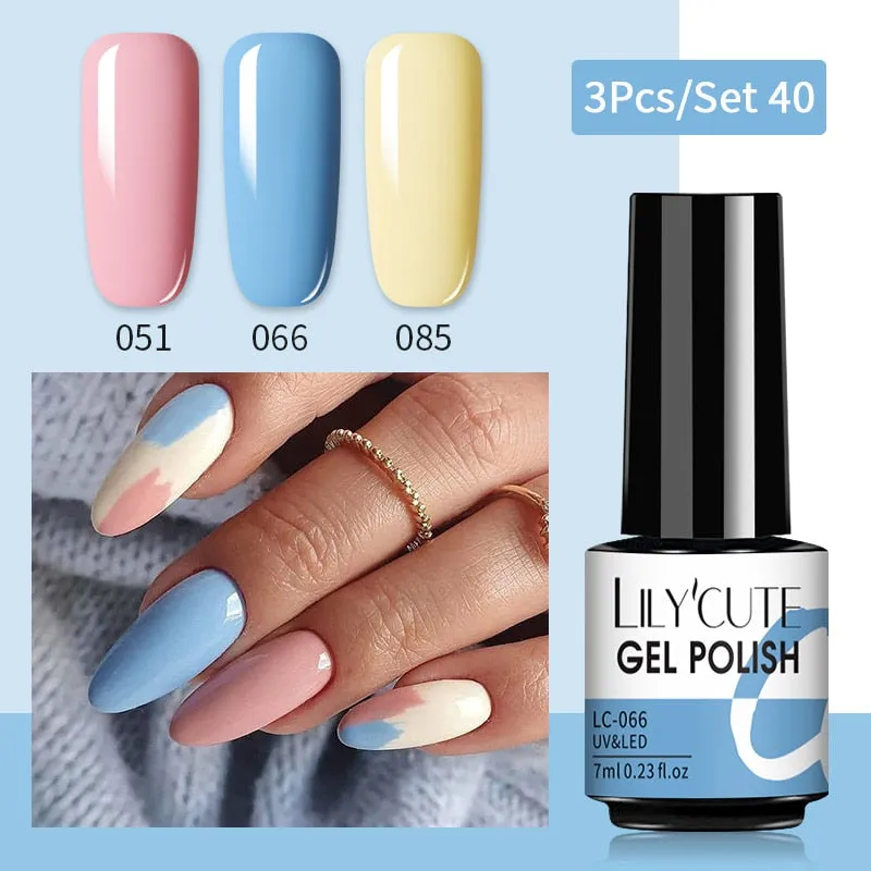 LILYCUTE 3PCs Rose Gold Gel Nail Polish Manicure Set Glitter Nail Gel Semi Permanent Base Top Coat UV Gel Nail Art Design Hybrid