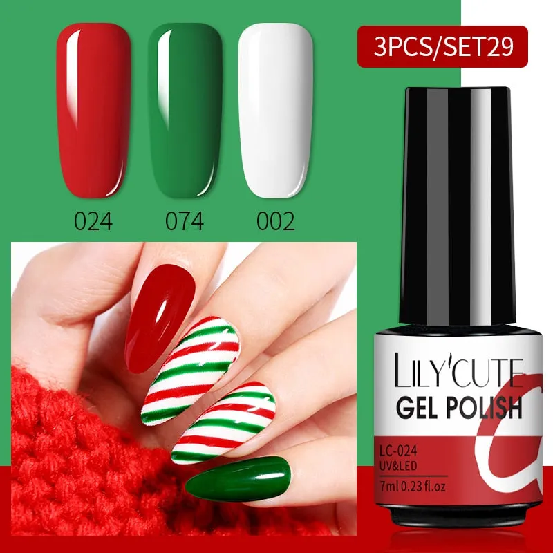 LILYCUTE 3PCs Rose Gold Gel Nail Polish Manicure Set Glitter Nail Gel Semi Permanent Base Top Coat UV Gel Nail Art Design Hybrid
