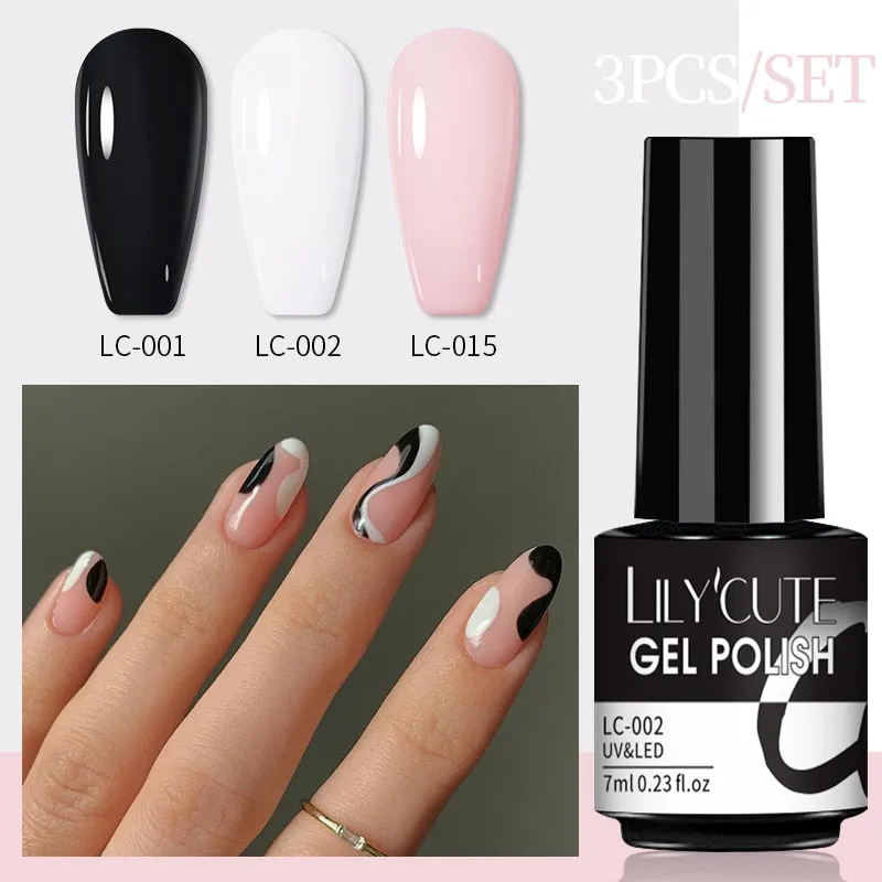LILYCUTE 3PCs Rose Gold Gel Nail Polish Manicure Set Glitter Nail Gel Semi Permanent Base Top Coat UV Gel Nail Art Design Hybrid