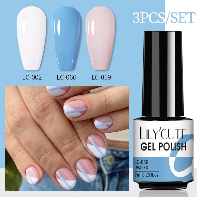 LILYCUTE 3PCs Rose Gold Gel Nail Polish Manicure Set Glitter Nail Gel Semi Permanent Base Top Coat UV Gel Nail Art Design Hybrid