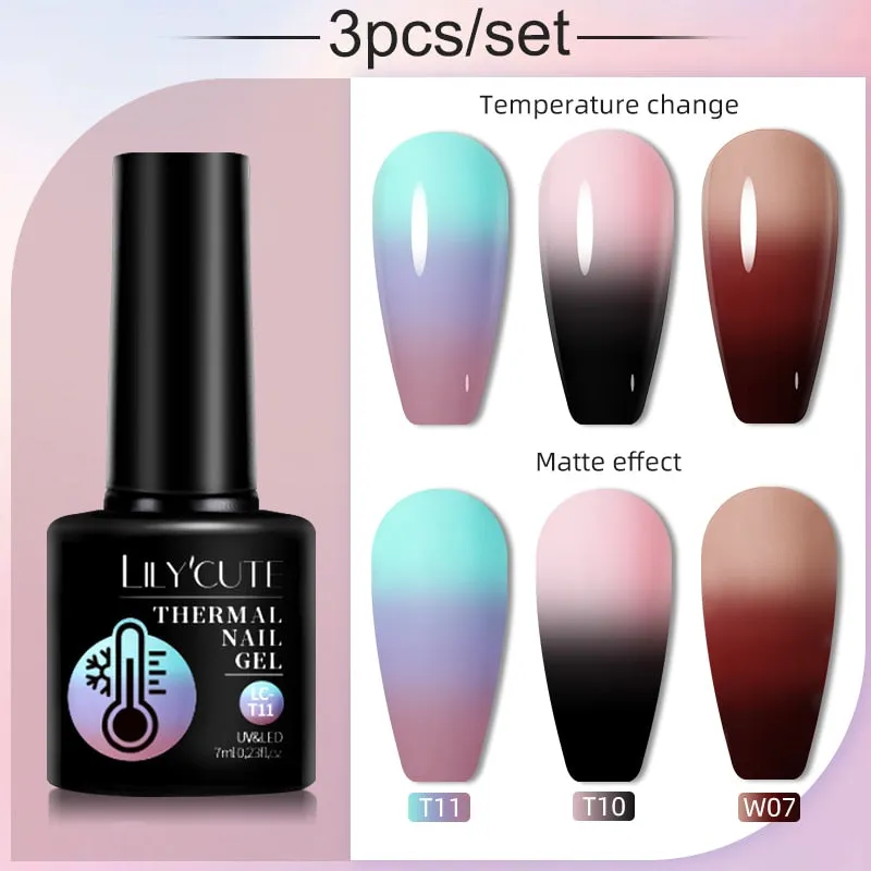 LILYCUTE 3PCs Rose Gold Gel Nail Polish Manicure Set Glitter Nail Gel Semi Permanent Base Top Coat UV Gel Nail Art Design Hybrid