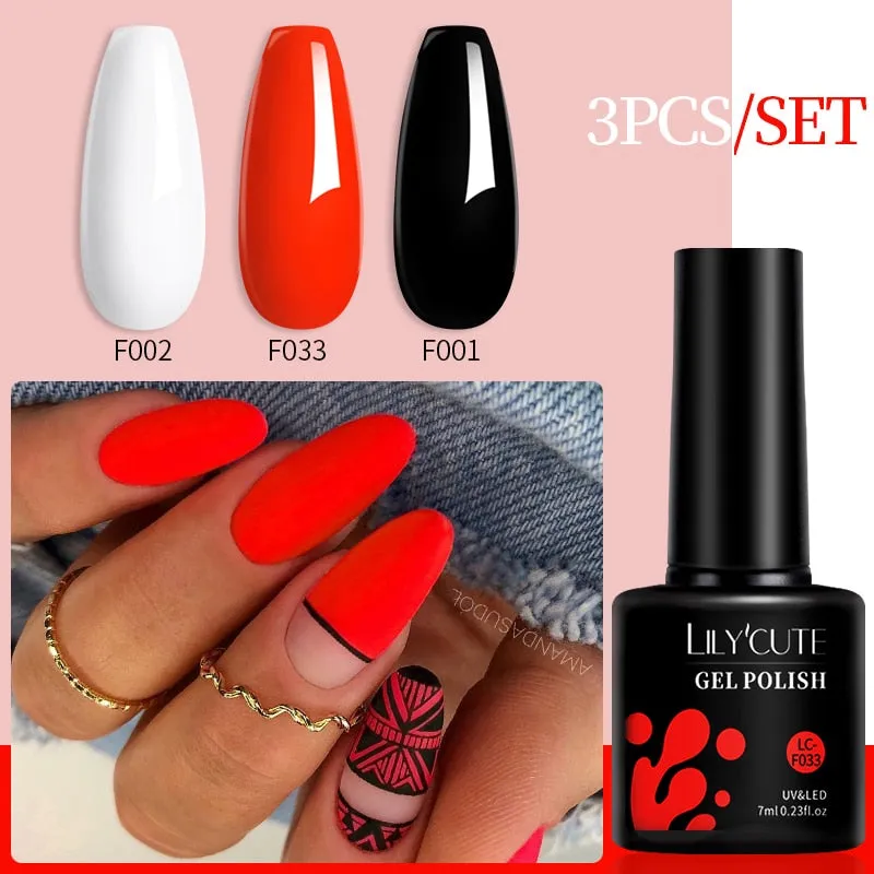 LILYCUTE 3PCs Rose Gold Gel Nail Polish Manicure Set Glitter Nail Gel Semi Permanent Base Top Coat UV Gel Nail Art Design Hybrid