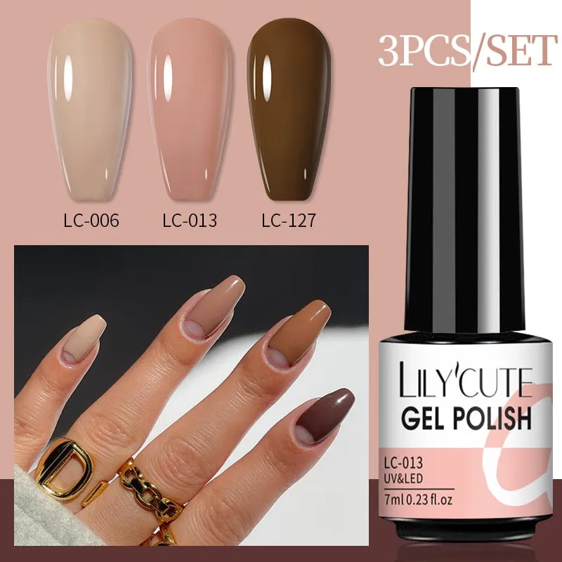 LILYCUTE 3PCs Rose Gold Gel Nail Polish Manicure Set Glitter Nail Gel Semi Permanent Base Top Coat UV Gel Nail Art Design Hybrid