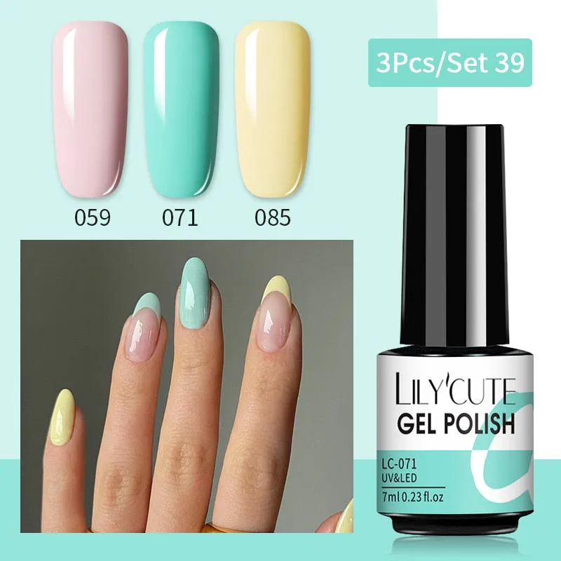 LILYCUTE 3PCs Rose Gold Gel Nail Polish Manicure Set Glitter Nail Gel Semi Permanent Base Top Coat UV Gel Nail Art Design Hybrid