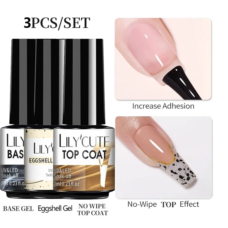 LILYCUTE 3PCs Rose Gold Gel Nail Polish Manicure Set Glitter Nail Gel Semi Permanent Base Top Coat UV Gel Nail Art Design Hybrid