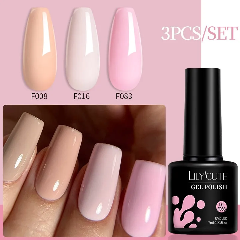 LILYCUTE 3PCs Rose Gold Gel Nail Polish Manicure Set Glitter Nail Gel Semi Permanent Base Top Coat UV Gel Nail Art Design Hybrid