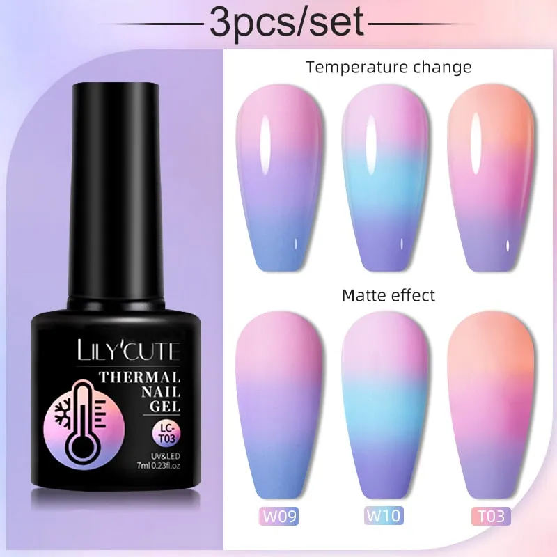 LILYCUTE 3PCs Rose Gold Gel Nail Polish Manicure Set Glitter Nail Gel Semi Permanent Base Top Coat UV Gel Nail Art Design Hybrid