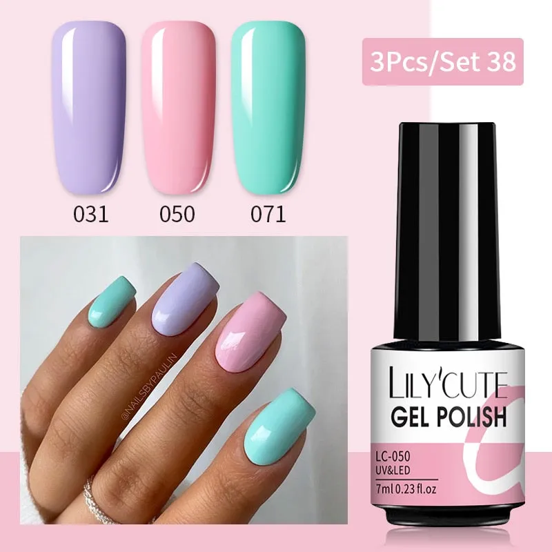 LILYCUTE 3PCs Rose Gold Gel Nail Polish Manicure Set Glitter Nail Gel Semi Permanent Base Top Coat UV Gel Nail Art Design Hybrid